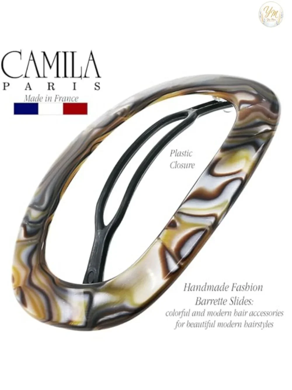 Handmade French Hair Barrette Clip for Women, Metal-Free Strong Hold Grip,